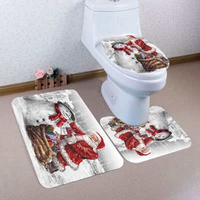 Father Christmas and Snowman Pattern 3Pcs Bathroom Mats Set - goldylify.com