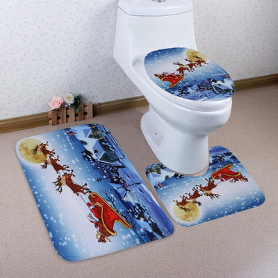 3Pcs Christmas Sled Moon Toilet Bath Rugs Set - goldylify.com