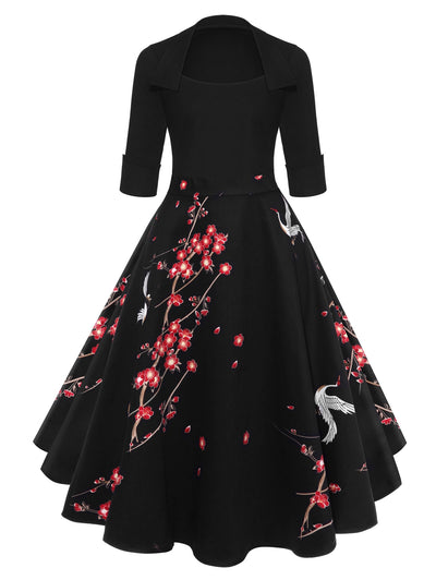 Blossom Printed Vintage Swing Dress - goldylify.com