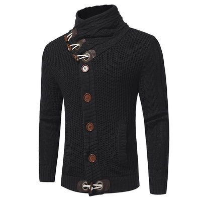 Cowl Neck Horn Button Single Breasted Cardigan - goldylify.com