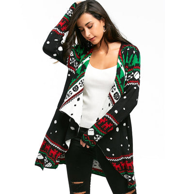 Christmas Graphic Tunic Knitted Draped Cardigan - goldylify.com