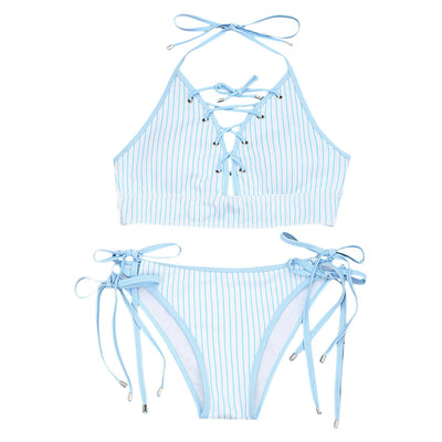 Tie Side Striped Lace-up Bikini Set - goldylify.com