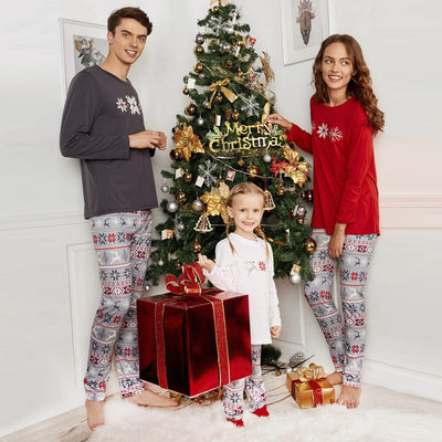 Long Sleeve Snowflake Print Matching Family Christmas Pajama 