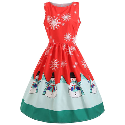 Snowflake Snowman Print Christmas Midi Dress - goldylify.com