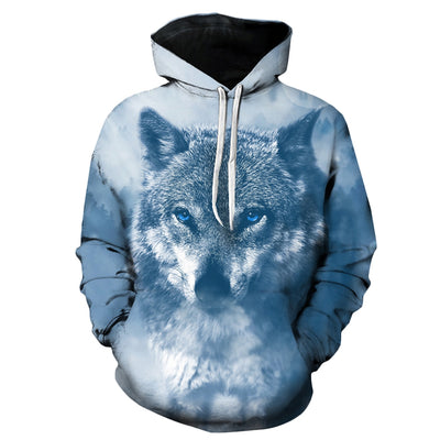 Hooded 3D Wolf Print Pullover Hoodie - goldylify.com