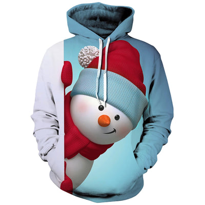 Christmas Kangaroo Pocket Snowman 3D Print Hoodie - goldylify.com