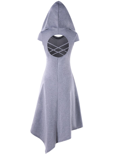 Asymmetrical Hooded Cut Out Midi Dress - goldylify.com