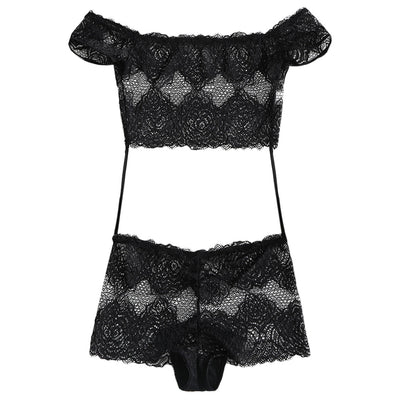 Valentine Off The Shoulder Lace Cutout Teddy - goldylify.com