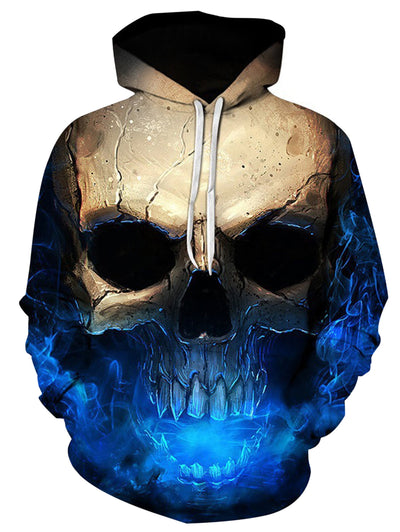 3D Effect Skull Print Pullover Hoodie - goldylify.com