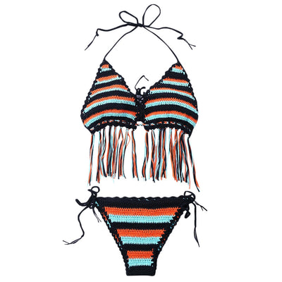 Striped Crochet Halter Bikini Set - goldylify.com