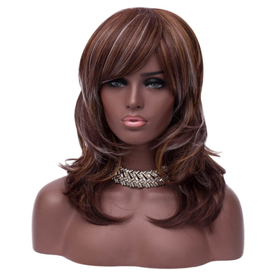 Medium Side Bang Highlighted Layered Slightly Curled Synthetic Wig - goldylify.com