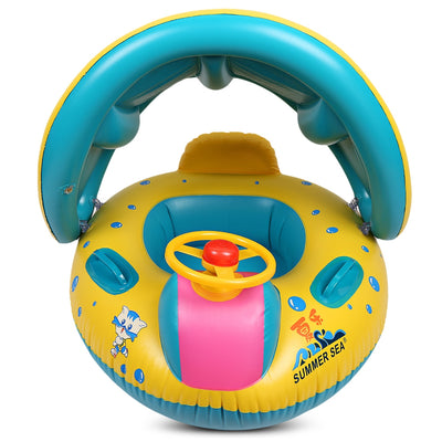 Inflatable Baby Float Seat Boat with Canopy Infant Swim Rings - goldylify.com