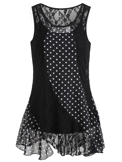 Polka Dot Panel Sleeveless Lace Blouse - goldylify.com