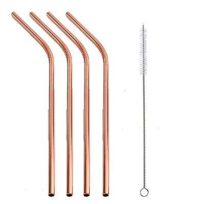 304 Stainless Steel Colorful Portable Curved Straw 4pcs with Brush - goldylify.com