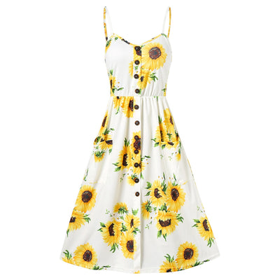 Spaghetti Strap Mini Dress Sunflower Print - goldylify.com