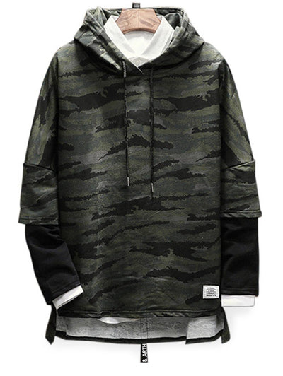 Drop Shoulder Panel Camo Hoodie - goldylify.com