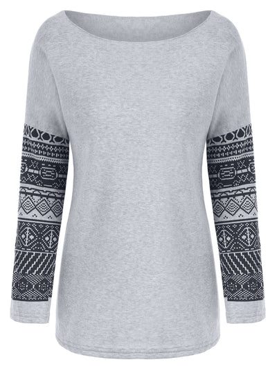 Casual Scoop Neck Geometric Print Spliced Thick Sweatshirt For Women - goldylify.com