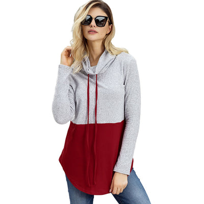 Color Blocking Drawstring Cowl Neck Sweatshirt - goldylify.com