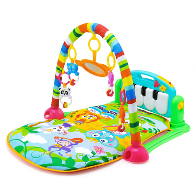 HE0603 Baby Piano Fitness Mat Newborn Educational Toy with Light / Music / 4 Animal Cartoon Rattles / 1 Small Mirror - goldylify.com