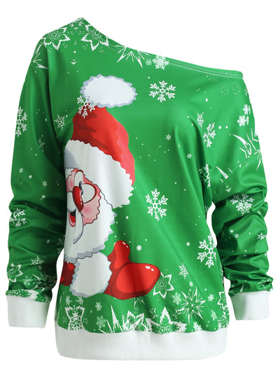 Skew Neck Christmas Santa Claus Sweatshirt - goldylify.com