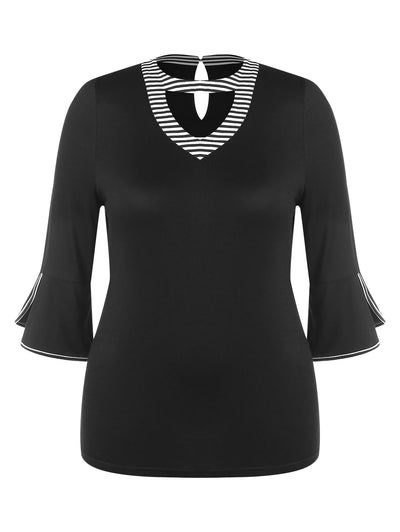 Contrast Cut Out Neck Plus Size Tee