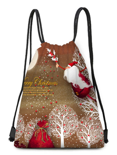 Father Christmas Tree Printed Drawstring Gift Bag - goldylify.com
