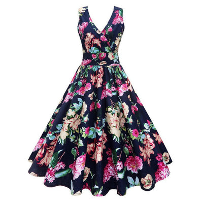 Plus Size Floral Printed Vintage Gown Dress - goldylify.com