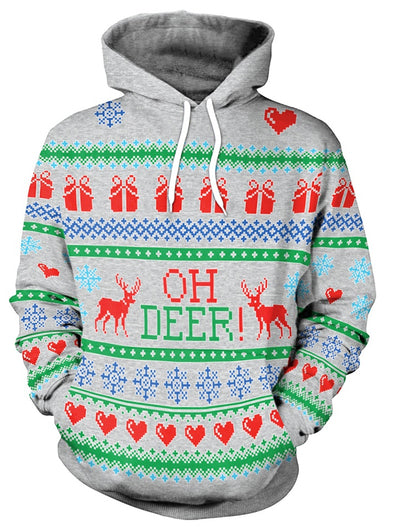 Christmas Theme Deer Printed Pullover Hoodie - goldylify.com