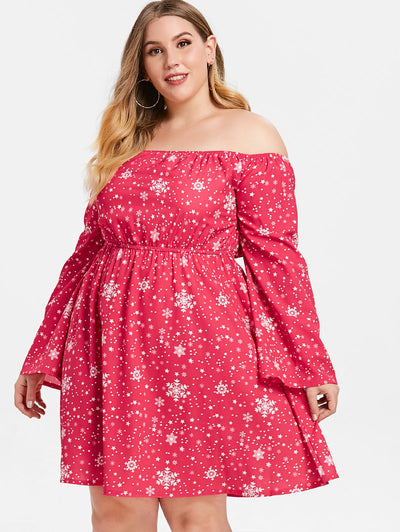 Plus Size Snowflake Stars Print Dress