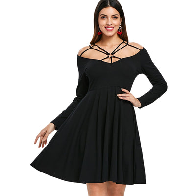 Strappy Cut Fit and Flare Dress - goldylify.com