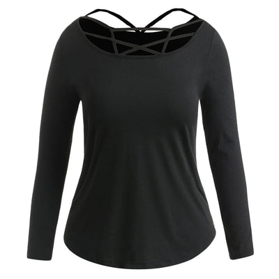 Plus Size Caged Long Sleeve T-shirt - goldylify.com