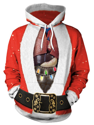 Santa Suit and Heart Print Christmas Pullover Hoodie - goldylify.com