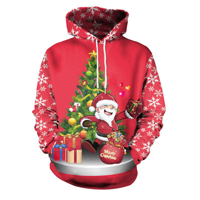 Christmas Santa Tree Print Pullover Hoodie - goldylify.com