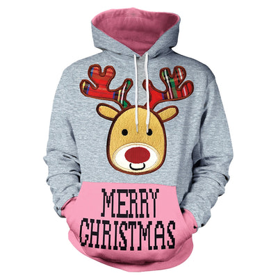 Christmas Long Sleeve Reindeer Print Hoodie