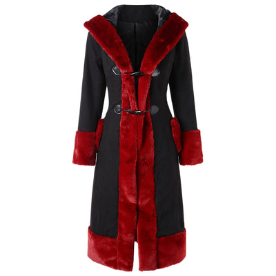 Single Breasted Hit Color Longline Hooded Coat - goldylify.com