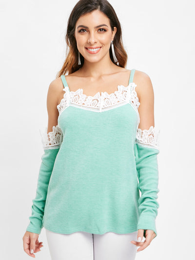 Cold Shoulder Lace Panel Sweater