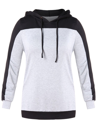 Plus Size Contrast Color Drawstring Hoodie