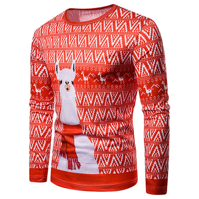 Christmas Alpaca Printed Crew Neck T-shirt - goldylify.com