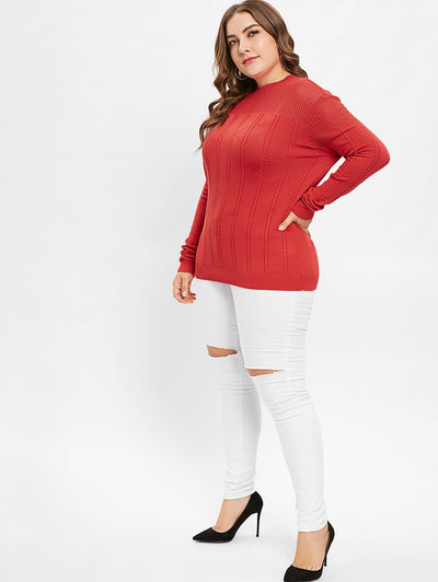 Plus Size Hollow Out Cable Knit Sweater