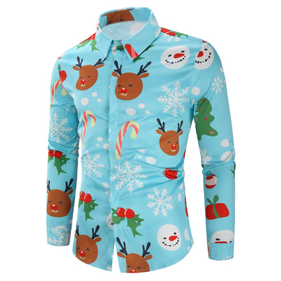 Christmas Candy Snowflakes Elk Print Long Sleeve Shirt - goldylify.com