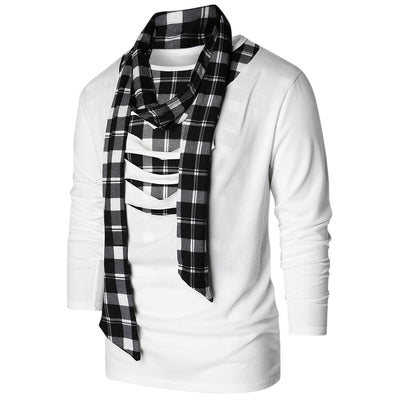 Scarf Collar Checked Print Destroyed T-shirt - goldylify.com