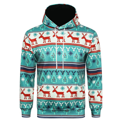 Hooded Christmas Elk Geometric Print Pullover Hoodie - goldylify.com