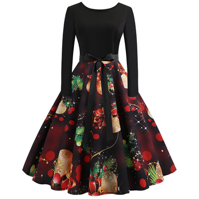 Vintage Long Sleeves Printed Pin Up Dress Women - goldylify.com