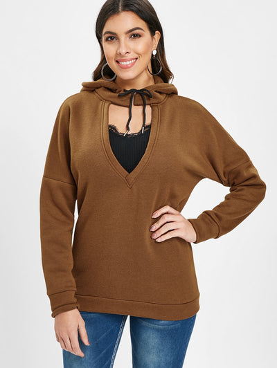 Low V Neck Cut Out Hoodie