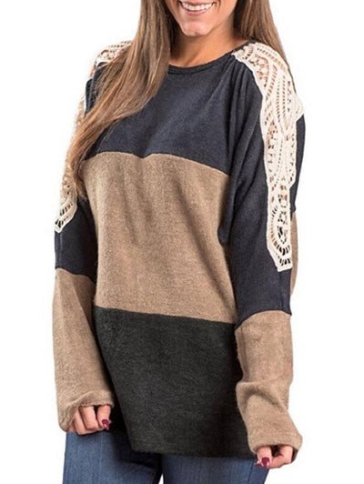 Lace Insert Color Blocking Sweater - goldylify.com