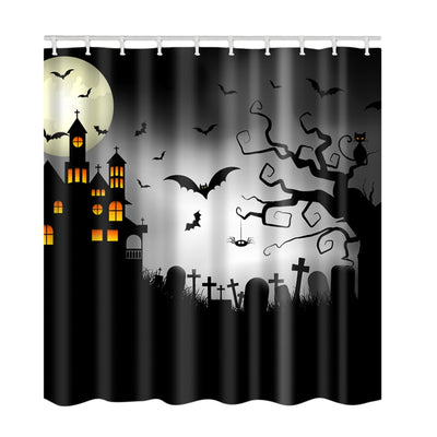 Halloween Castle Cemetery Print Waterproof Fabric Shower Curtain - goldylify.com