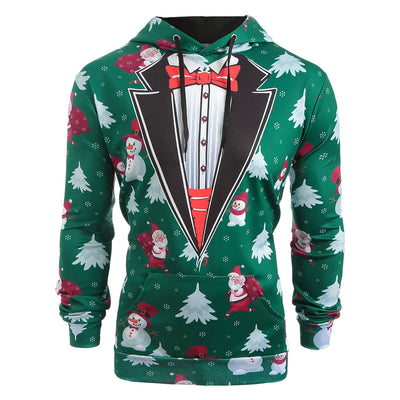 Santa Claus Faux Coallar Snowmen Printed Christmas Hoodie - goldylify.com