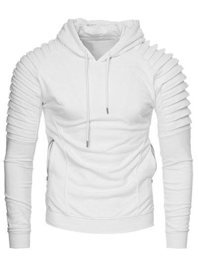 Solid Sleeve Pleated Side Zip Pocket Fleece Hoodie - goldylify.com