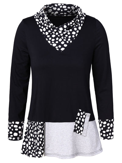 Plus Size Long Sleeves Panel Top with Zipper