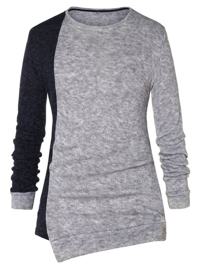 Asymmetric Color Block Pullover Sweater - goldylify.com